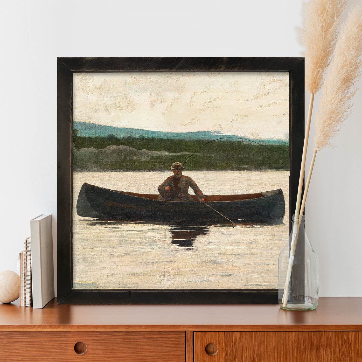 Vintage canoe fishing