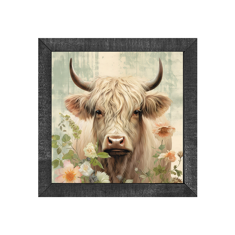 White Highland cow with flowers