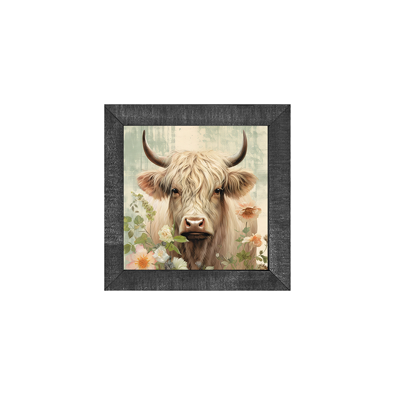 White Highland cow with flowers