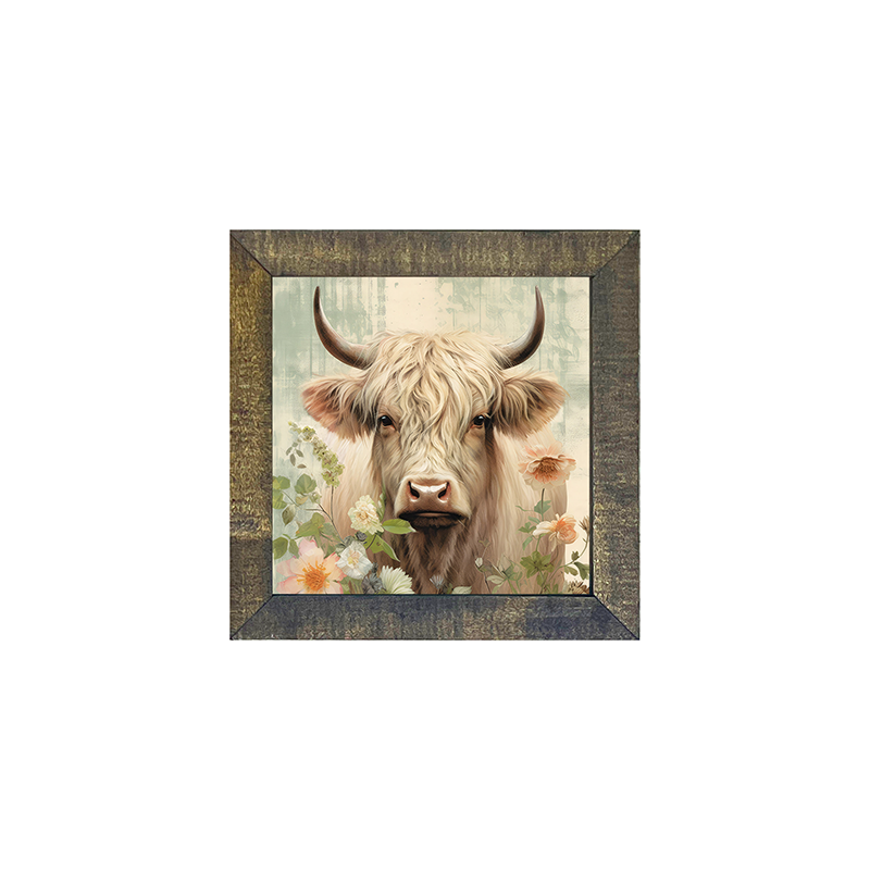 White Highland cow with flowers