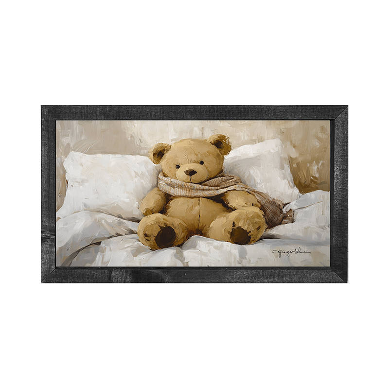 White Scarf Teddy Bear - Horizontal Frame