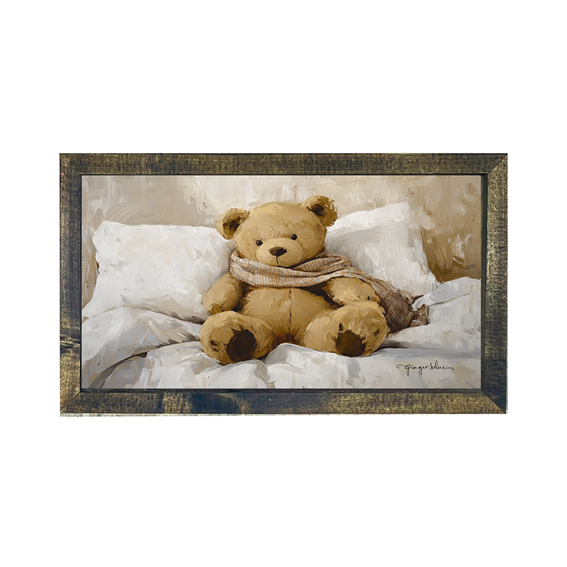 White Scarf Teddy Bear - Horizontal Frame