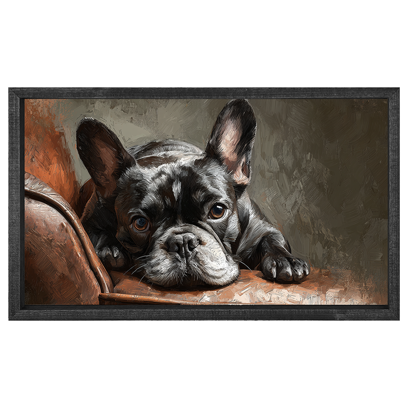 Armchair with Black French Bulldog - Horizontal Frame