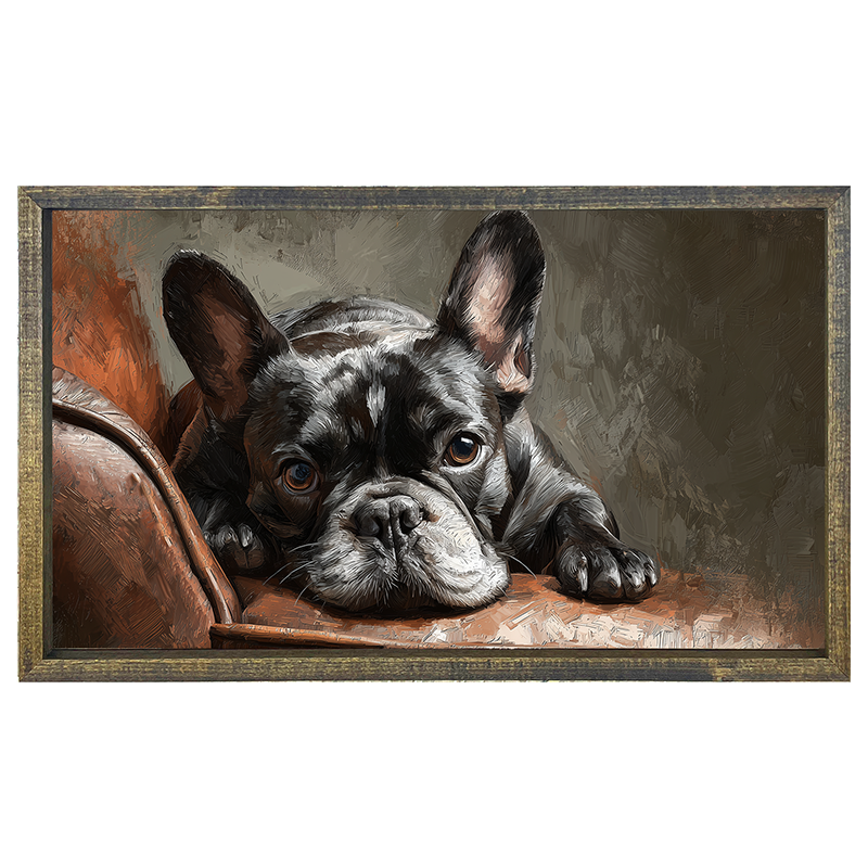 Armchair with Black French Bulldog - Horizontal Frame