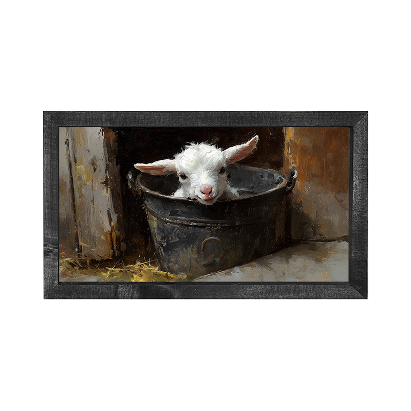 Metal Bucket with Happy Lamb - Horizontal Frame