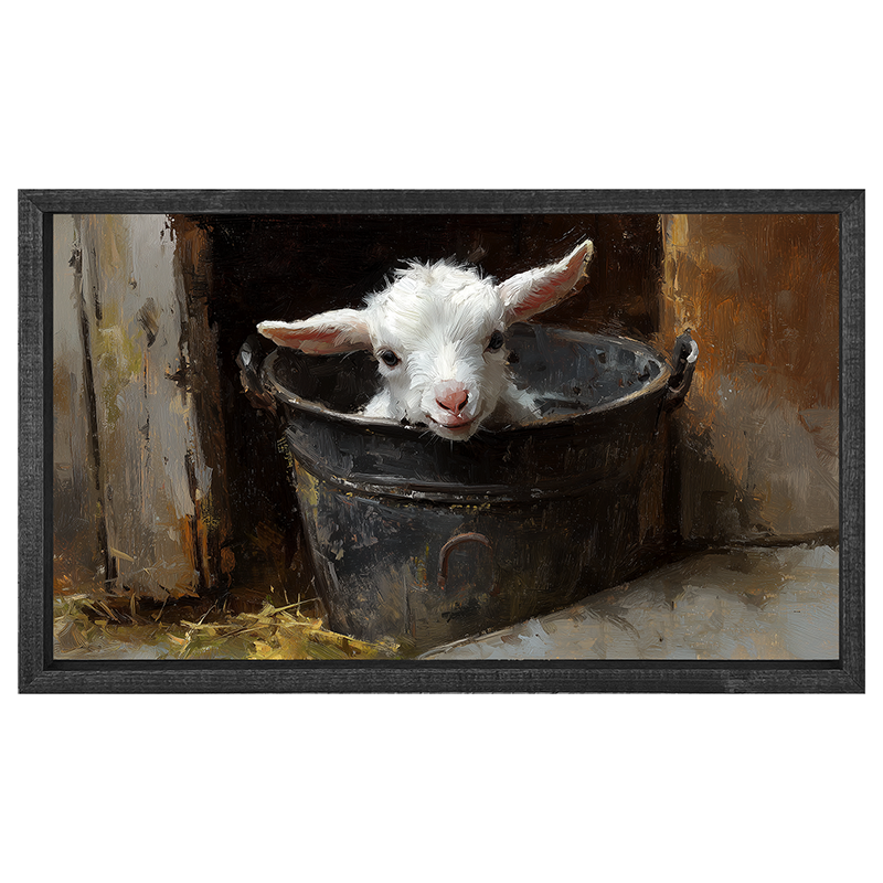 Metal Bucket with Happy Lamb - Horizontal Frame