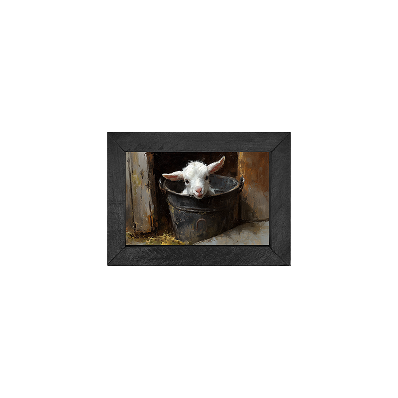 Metal Bucket with Happy Lamb - Horizontal Frame