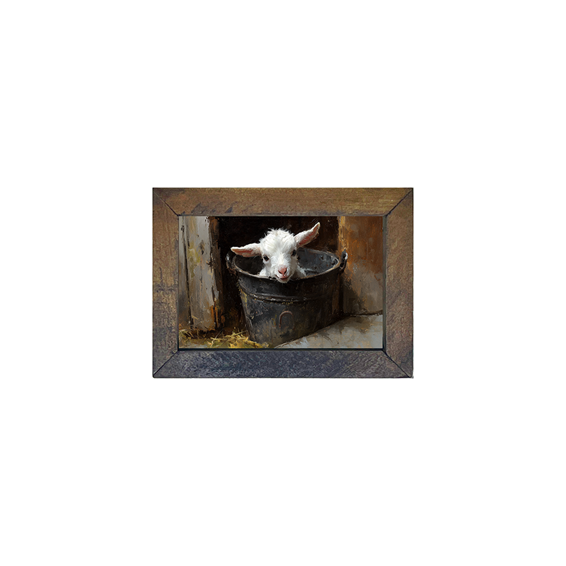 Metal Bucket with Happy Lamb - Horizontal Frame