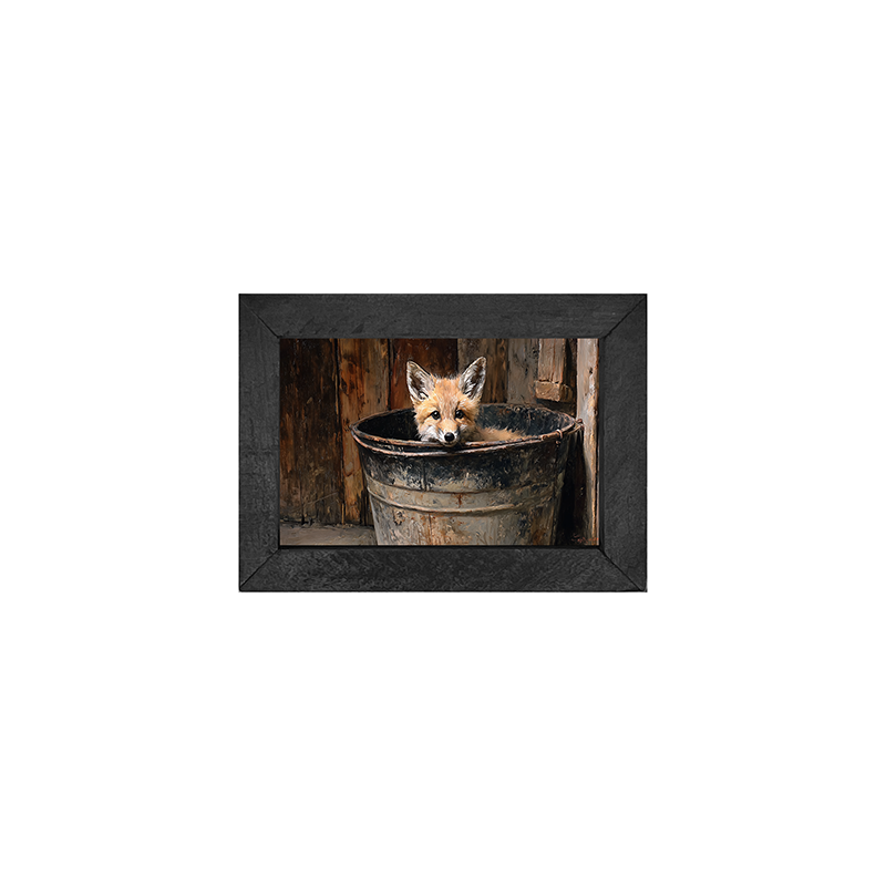 Metal Bucket with Baby Fox - Horizontal Frame