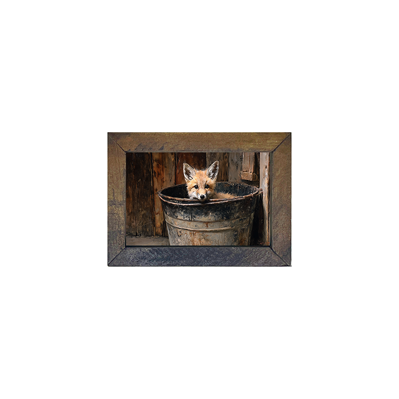 Metal Bucket with Baby Fox - Horizontal Frame