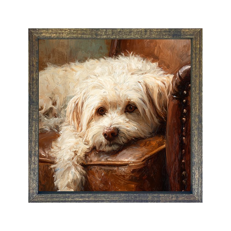 Armchair with Havanese Dog - Square Frame