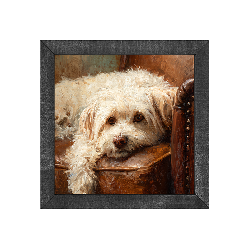 Armchair with Havanese Dog - Square Frame