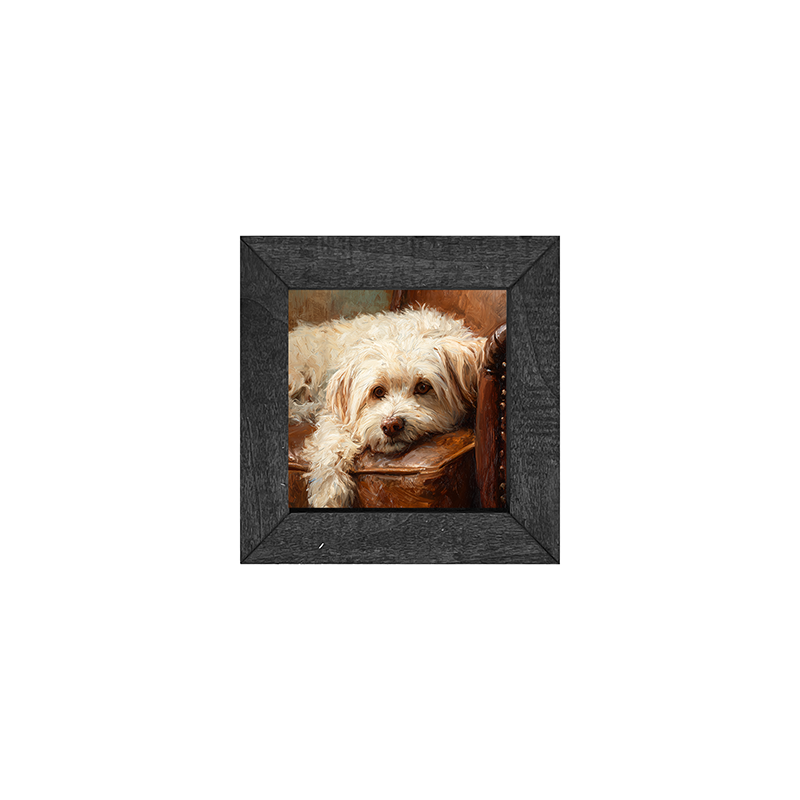Armchair with Havanese Dog - Square Frame