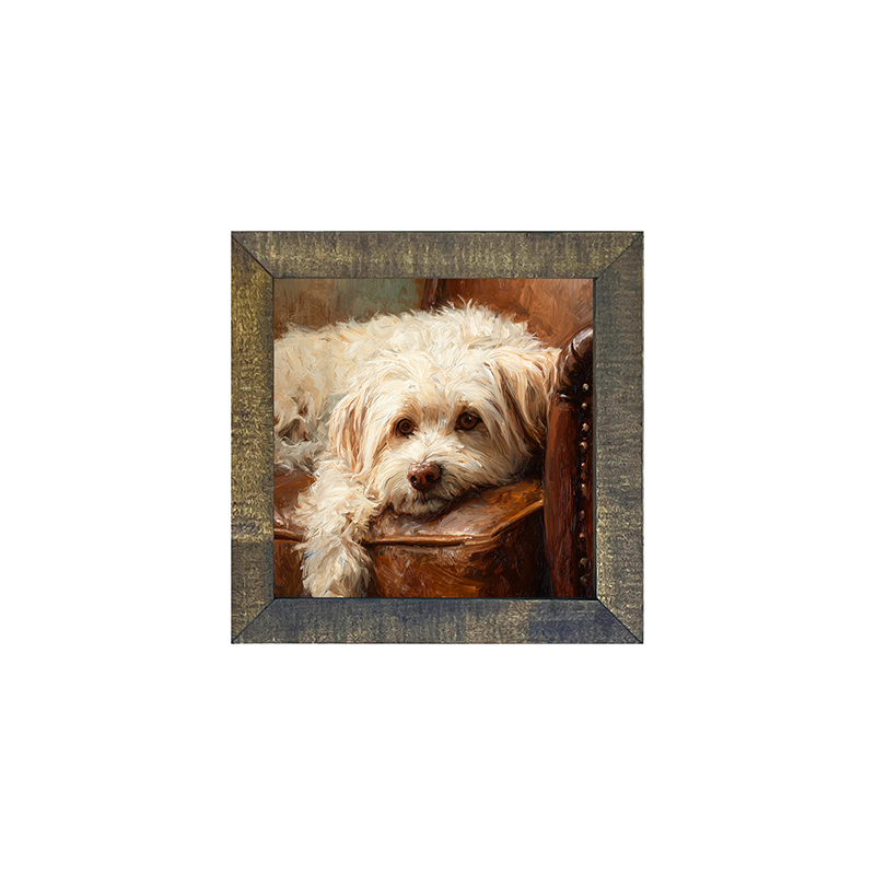 Armchair with Havanese Dog - Square Frame