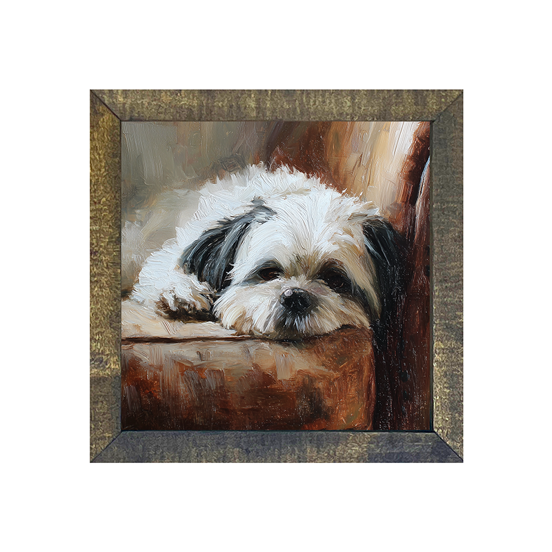 Armchair with Shih Tzu Dog - Square Frame