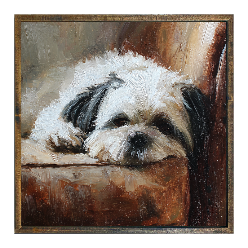 Armchair with Shih Tzu Dog - Square Frame