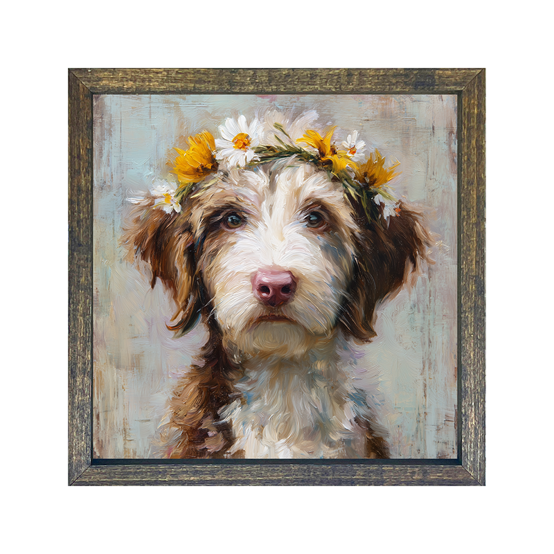 Spring Season Brown and White Labradoodle - Square Frame