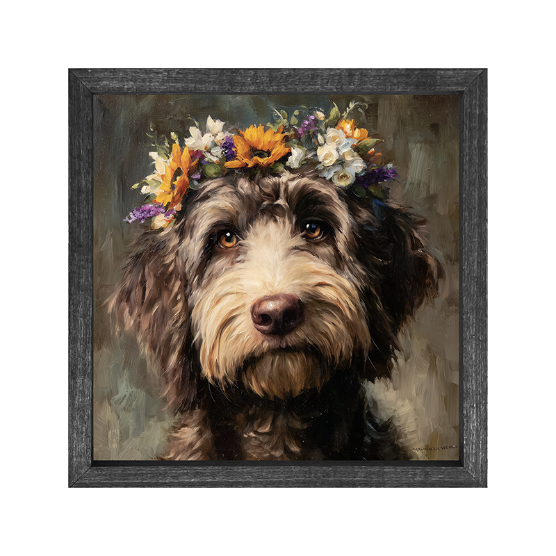 Spring Season Black Labradoodle - Square Frame