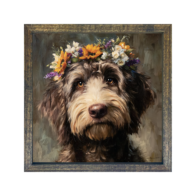 Spring Season Black Labradoodle - Square Frame