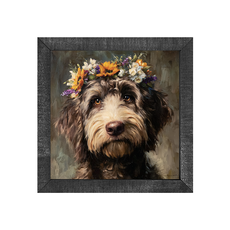 Spring Season Black Labradoodle - Square Frame