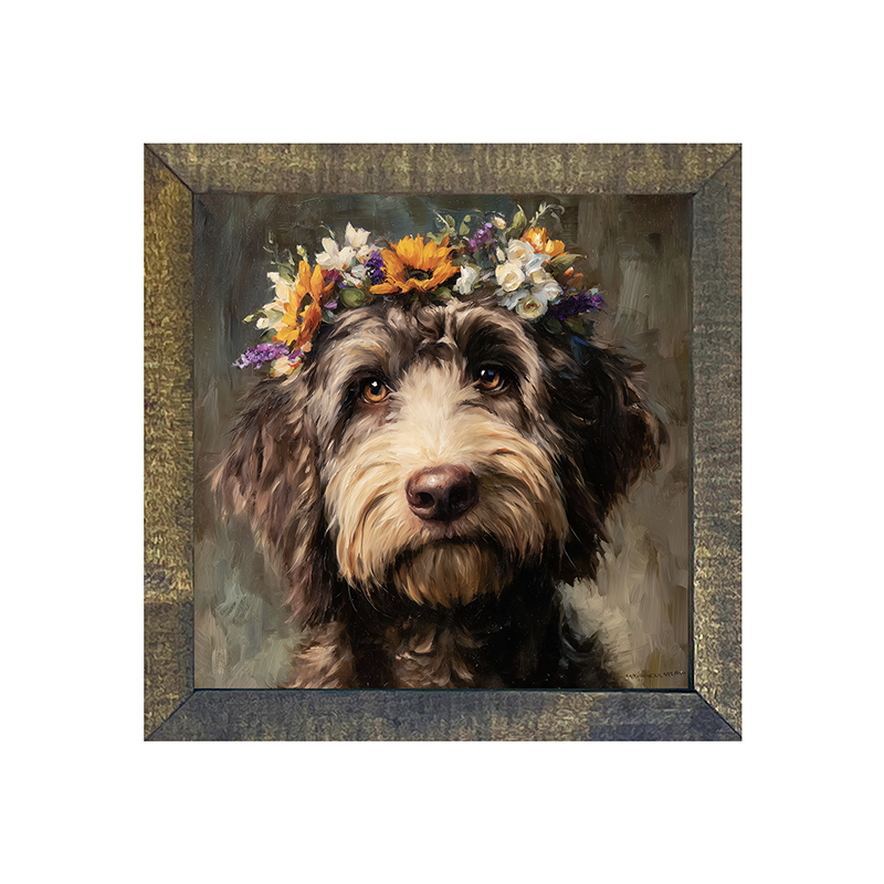 Spring Season Black Labradoodle - Square Frame