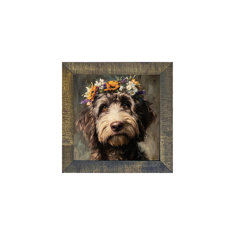 Spring Season Black Labradoodle - Square Frame