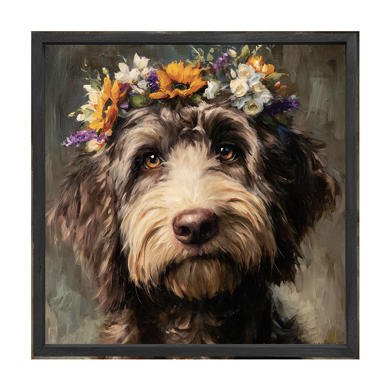 Spring Season Black Labradoodle - Square Frame
