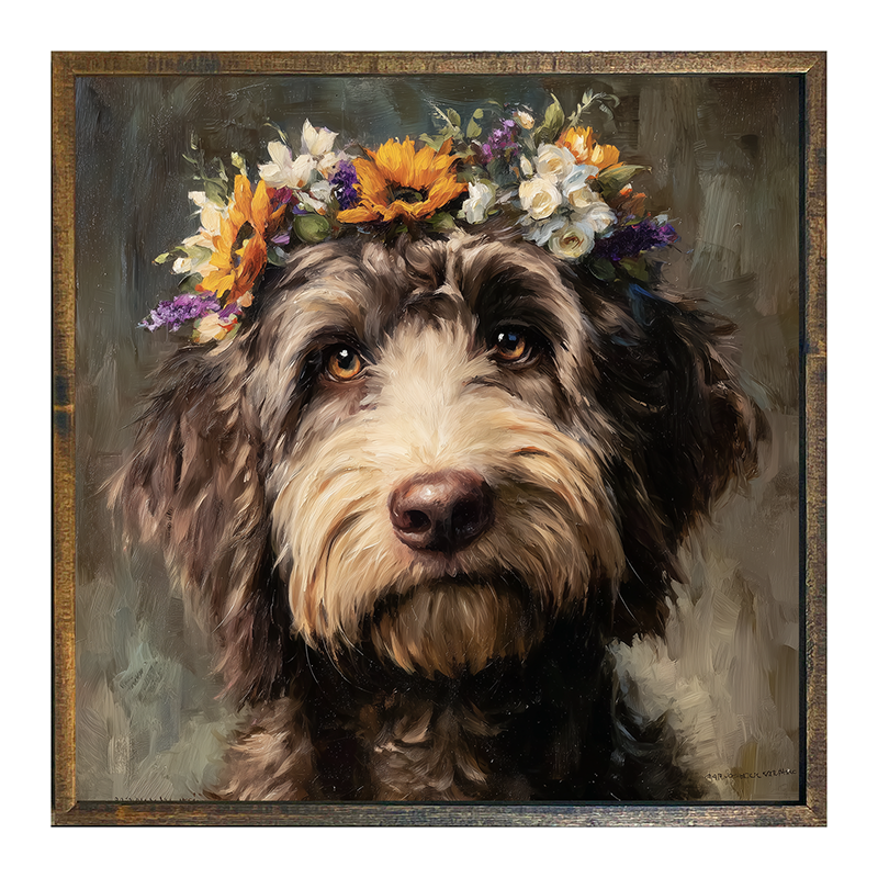 Spring Season Black Labradoodle - Square Frame
