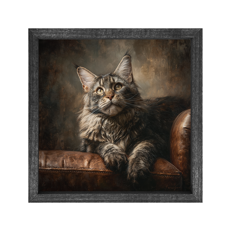 Armchair with Maine Coon Cat - Square Frame