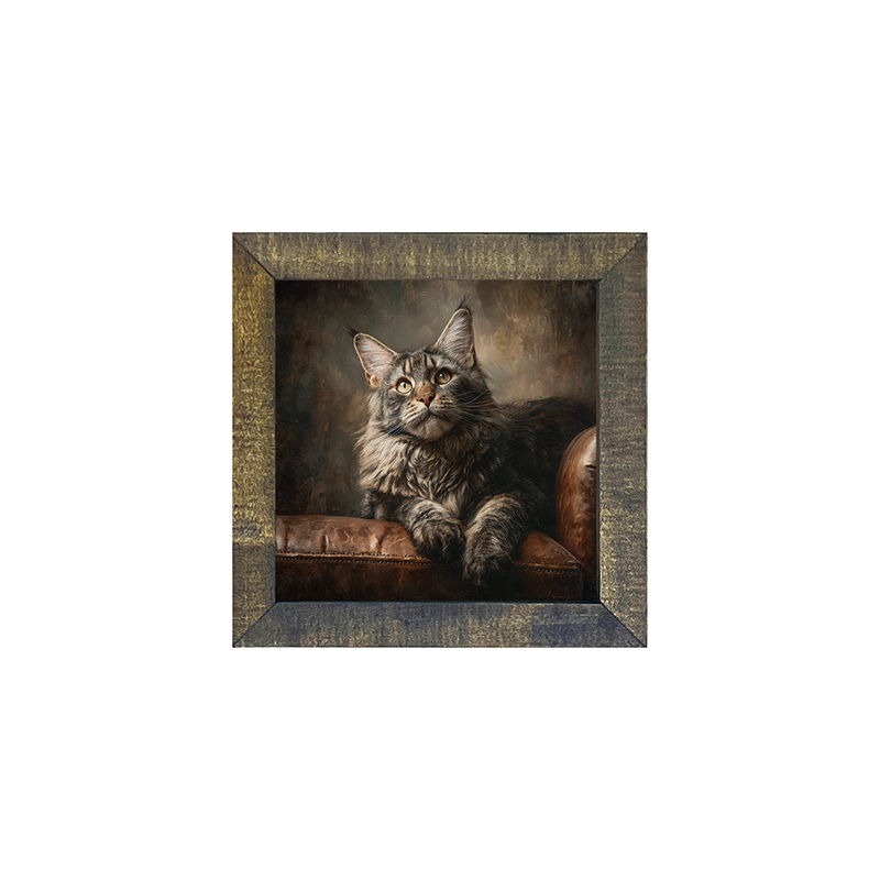 Armchair with Maine Coon Cat - Square Frame