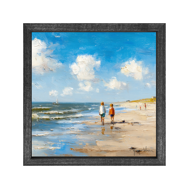 Children walking along the shore