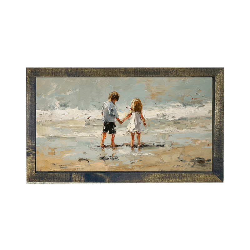 Children walking along Beach - Horizontal Frame