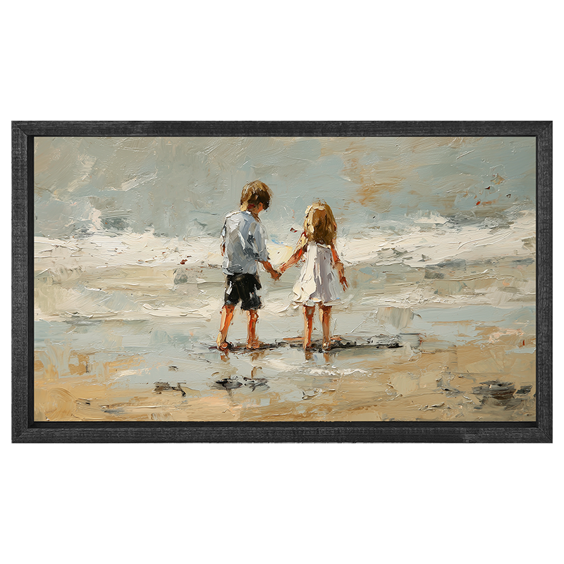 Children walking along Beach - Horizontal Frame