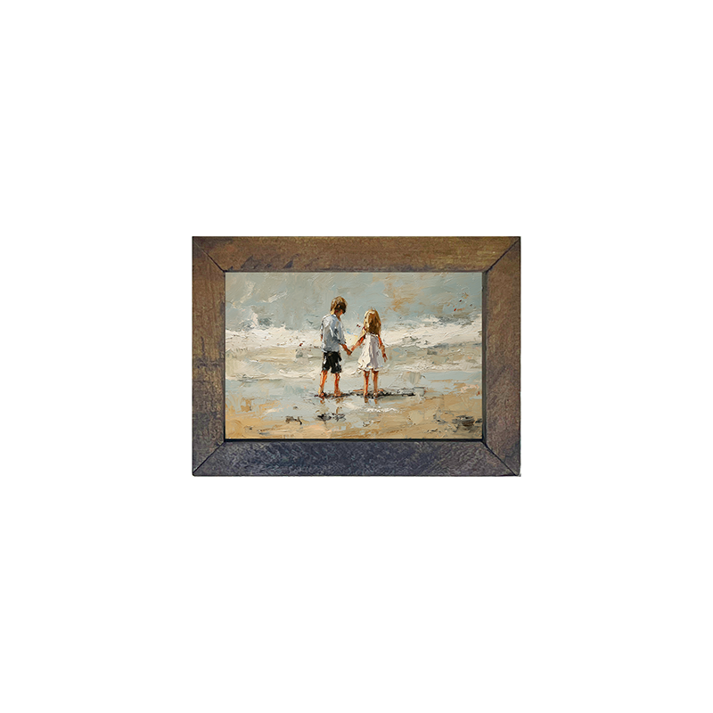 Children walking along Beach - Horizontal Frame
