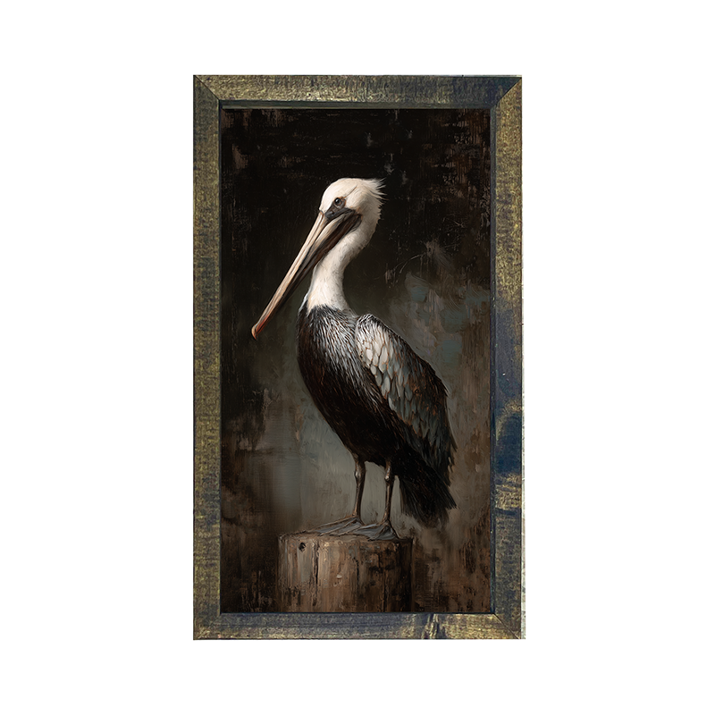 Beach Bird - Black and White Pelican - Vertical Frame