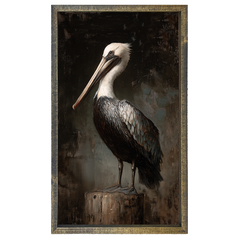 Beach Bird - Black and White Pelican - Vertical Frame