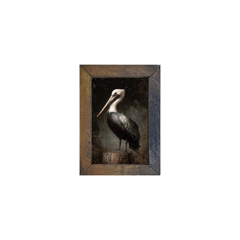 Beach Bird - Black and White Pelican - Vertical Frame