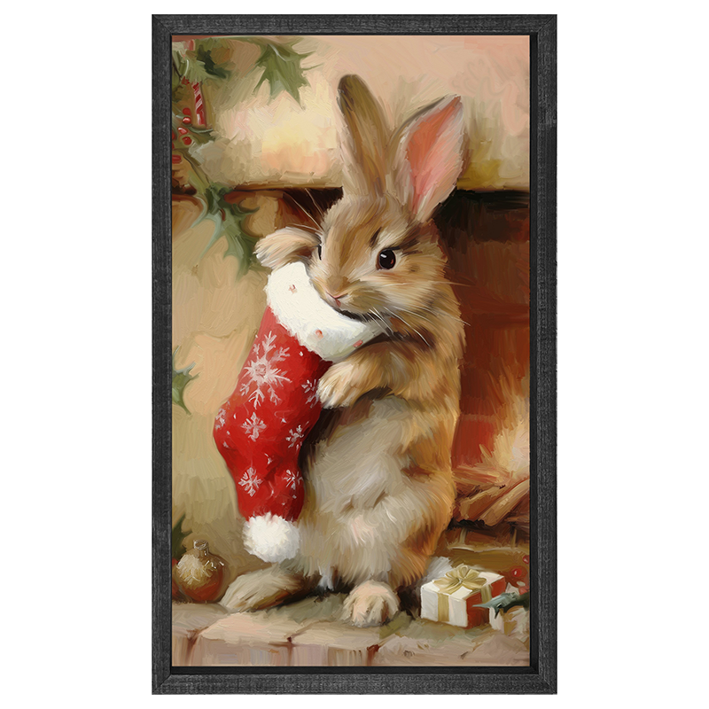 Bunny with Stocking-Vertical Frame