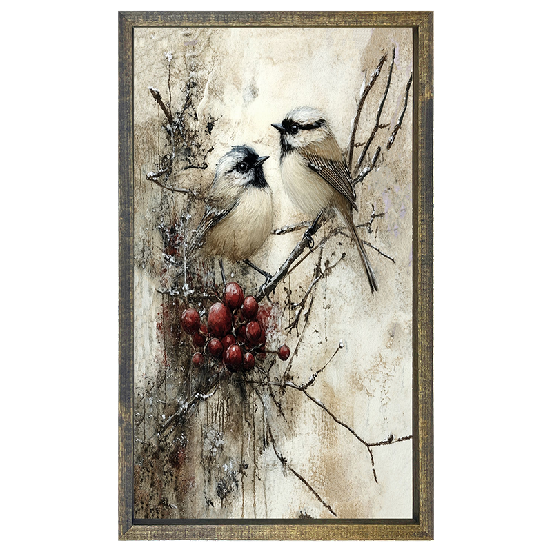 Two Birds with Berries - Vertical Frame