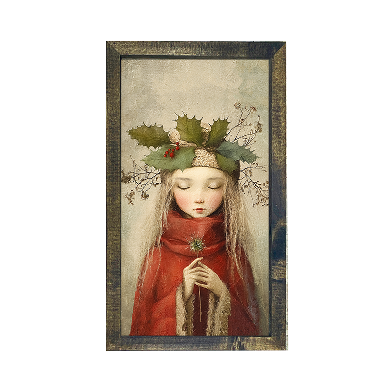Rustic Christmas girl - Vertical Frame