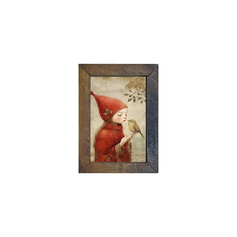 Christmas girl with bird - Vertical Frame