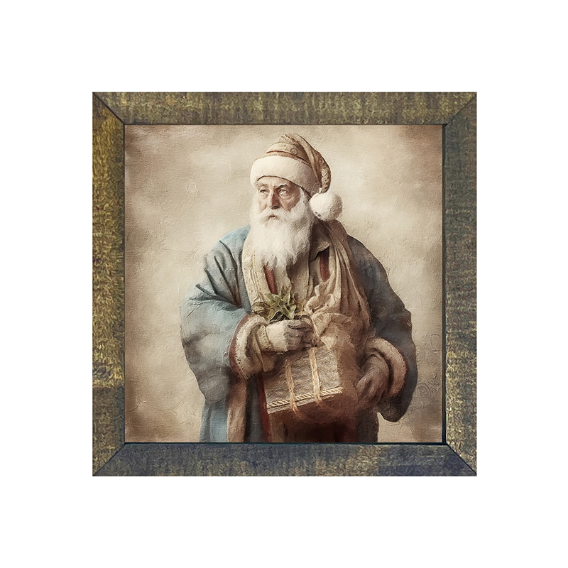 Santa holding a present