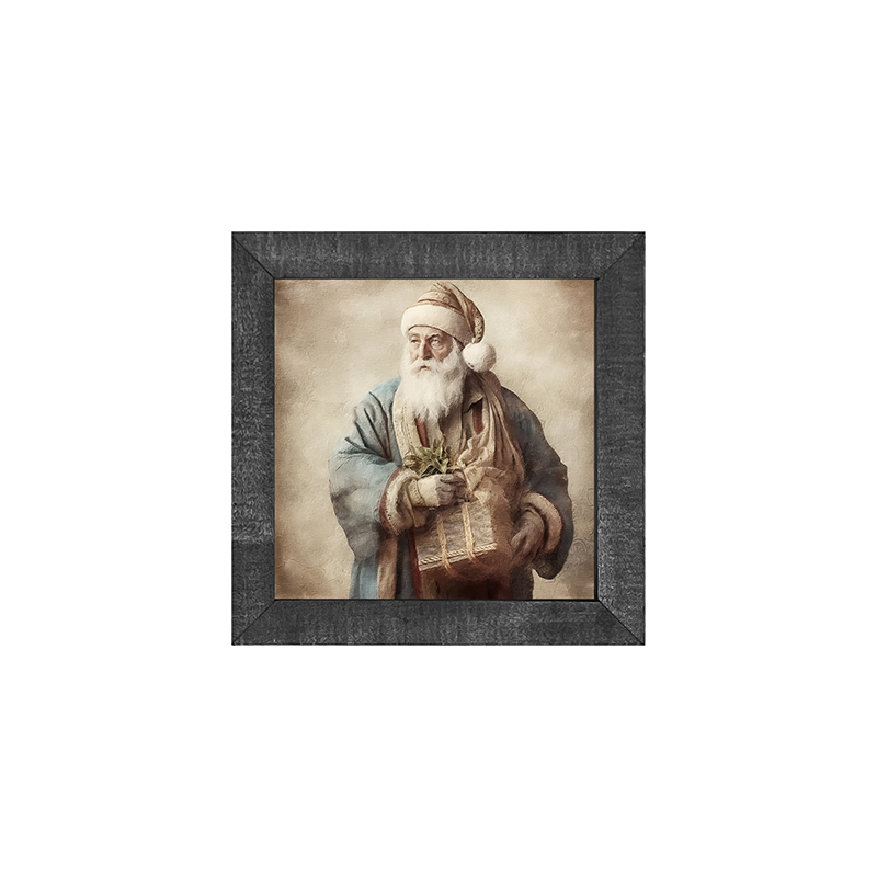 Santa holding a present