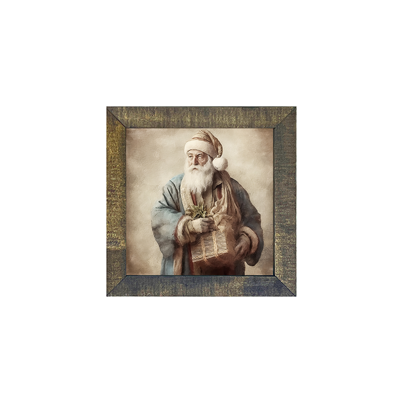 Santa holding a present