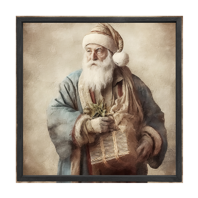 Santa holding a present
