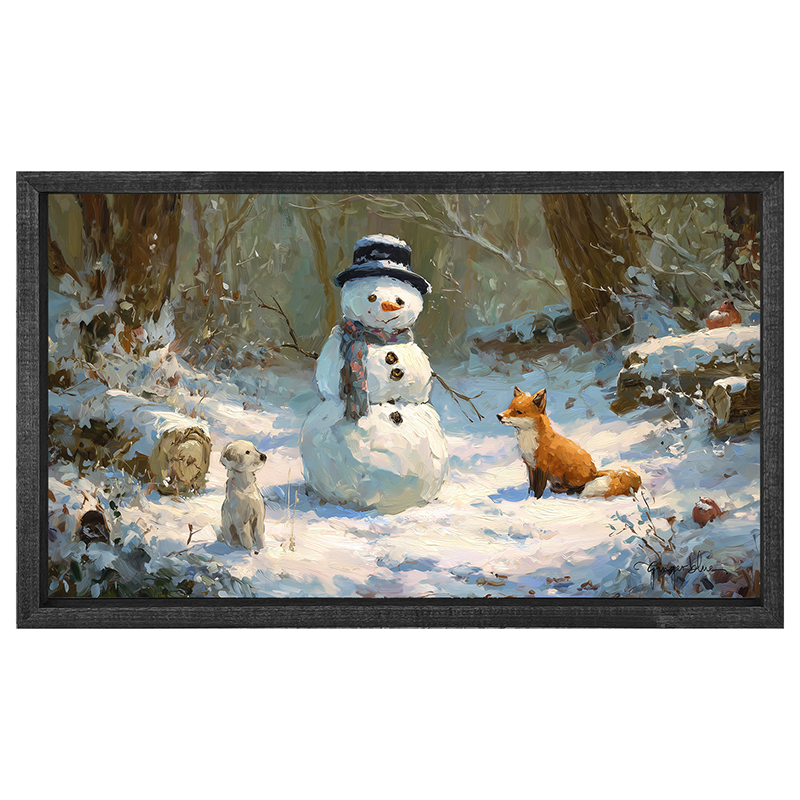 Snowman with Dog and Fox - Horizontal Frame