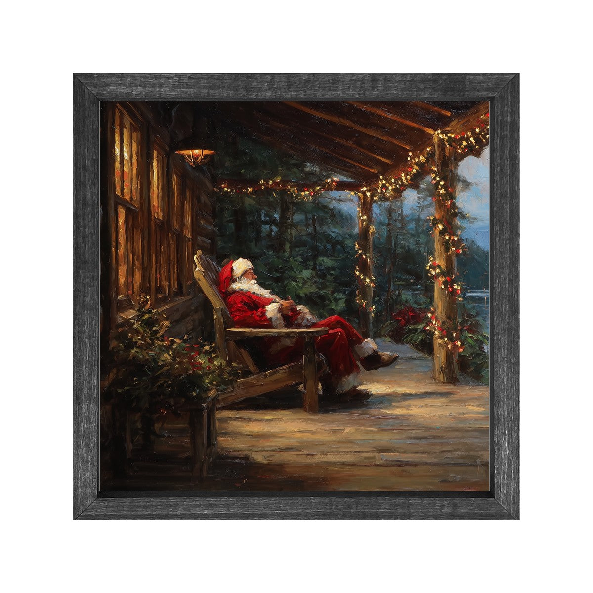 Santa Relaxing at the Cabin - Square Frame