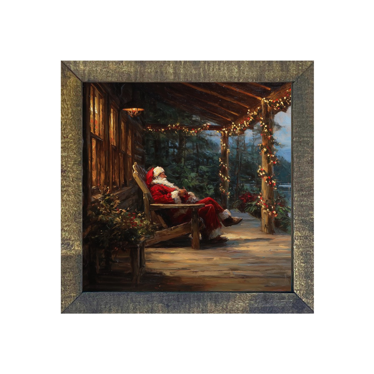 Santa Relaxing at the Cabin - Square Frame