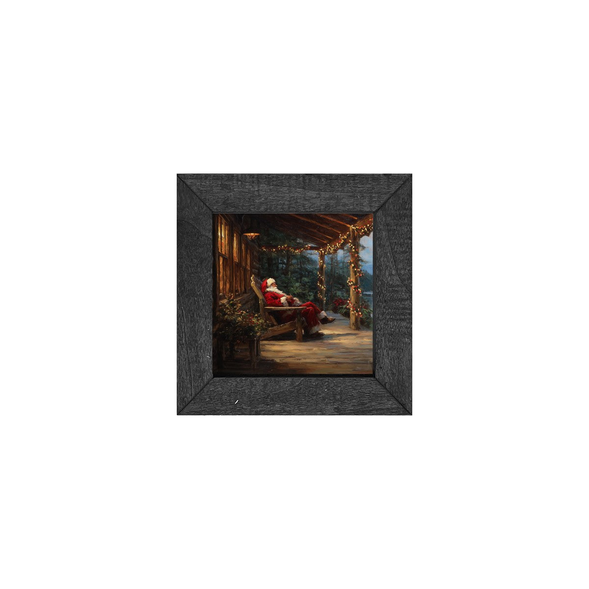 Santa Relaxing at the Cabin - Square Frame