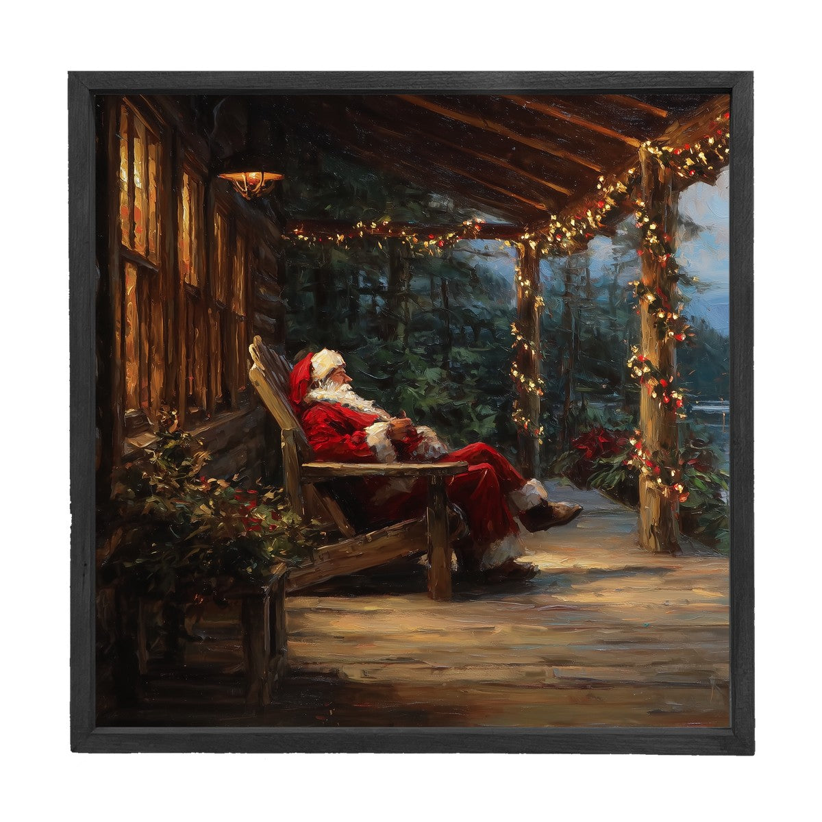 Santa Relaxing at the Cabin - Square Frame